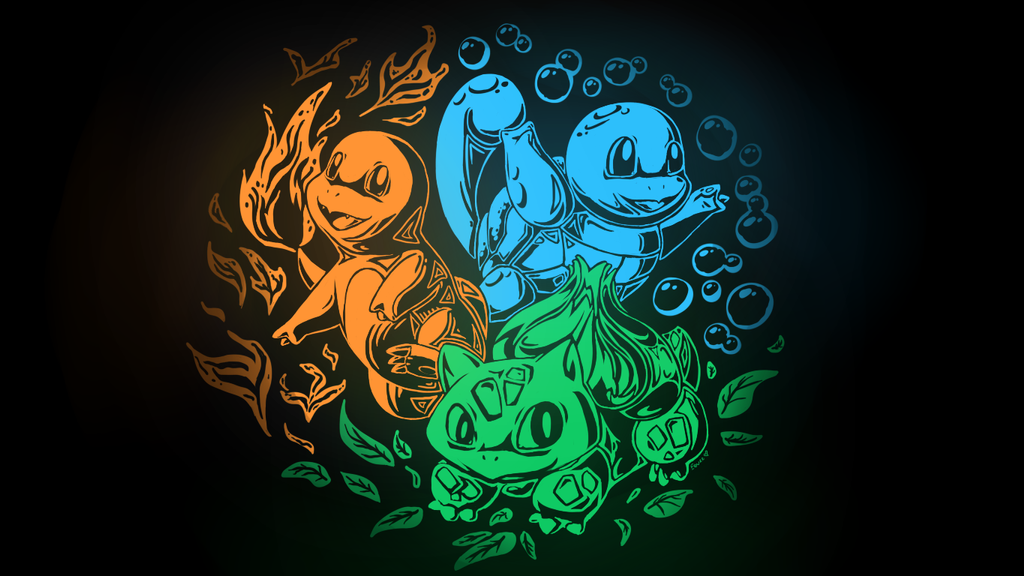 Arte escura com Pokémon iniciais